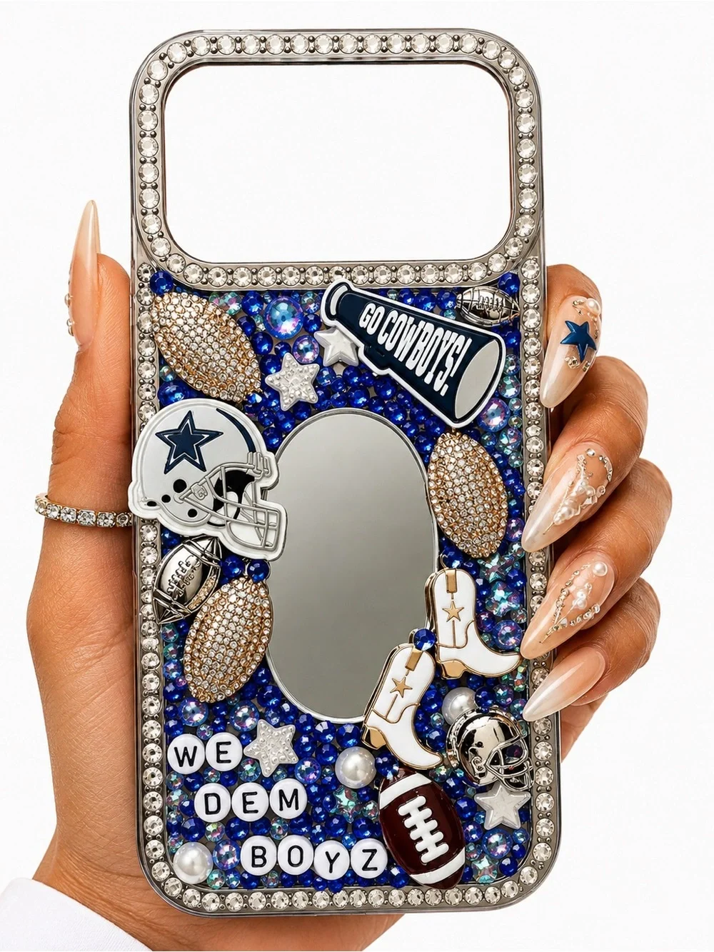 iPhone 17 Pro Max Rhinestone Mirror Phone Case - Dallas Cowboys Theme
